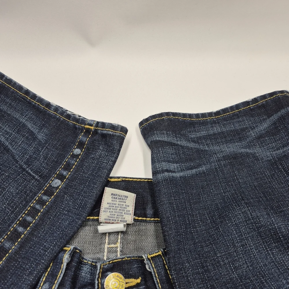 TRUE RELIGION Premium Vintage Skull & Roses Straight Jeans Women's  33 - Picture 8 of 16